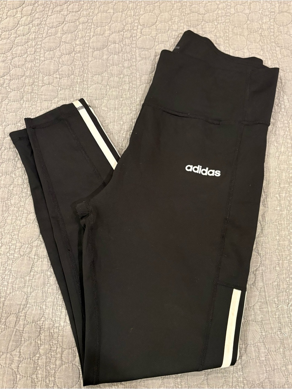 adidas Black Leggings with White Stripe